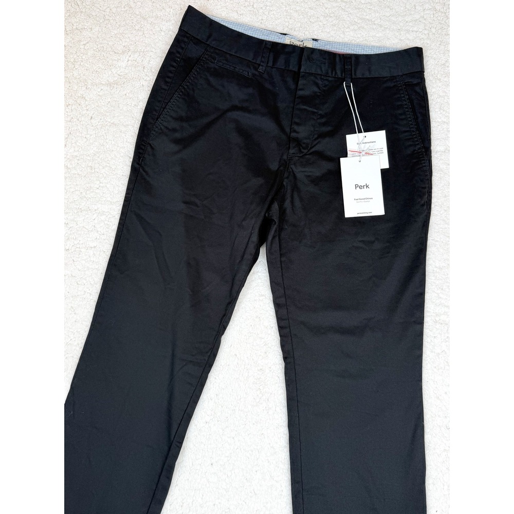 Perk Feel Good Chinos Mens 33x32 Solid Black Cotton Twill Slim Fit Stretch Pants